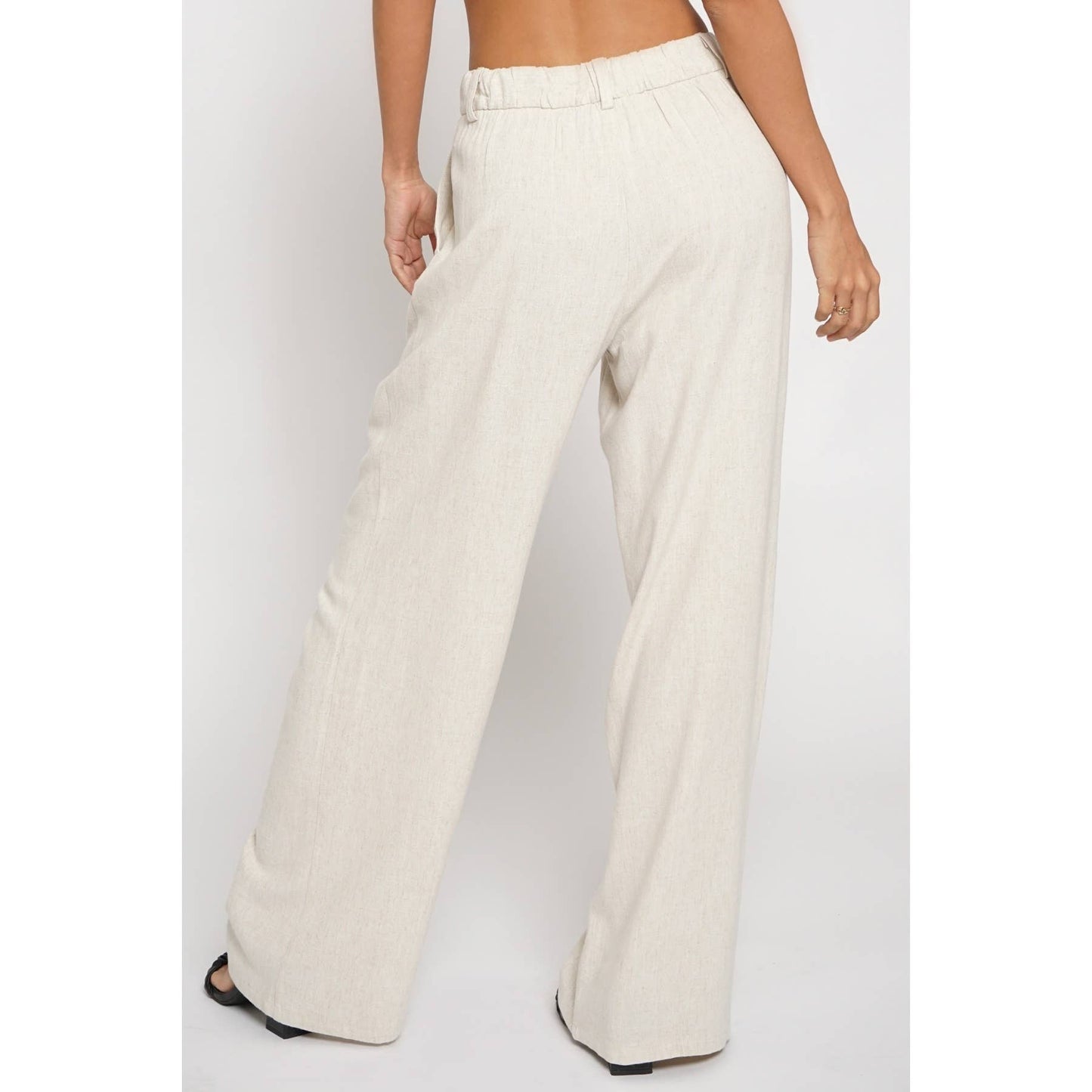 PLEATED FRONT LINEN TROUSER: Black / S