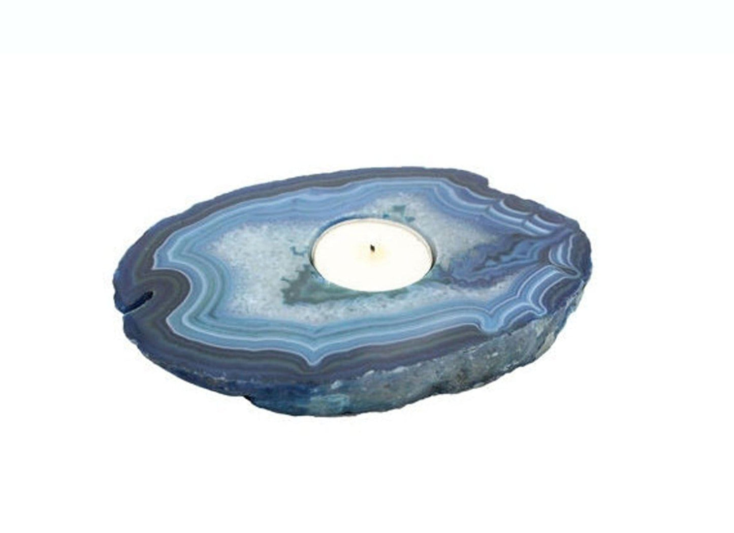 Agate Slab Crystal Candle Holder - Blue