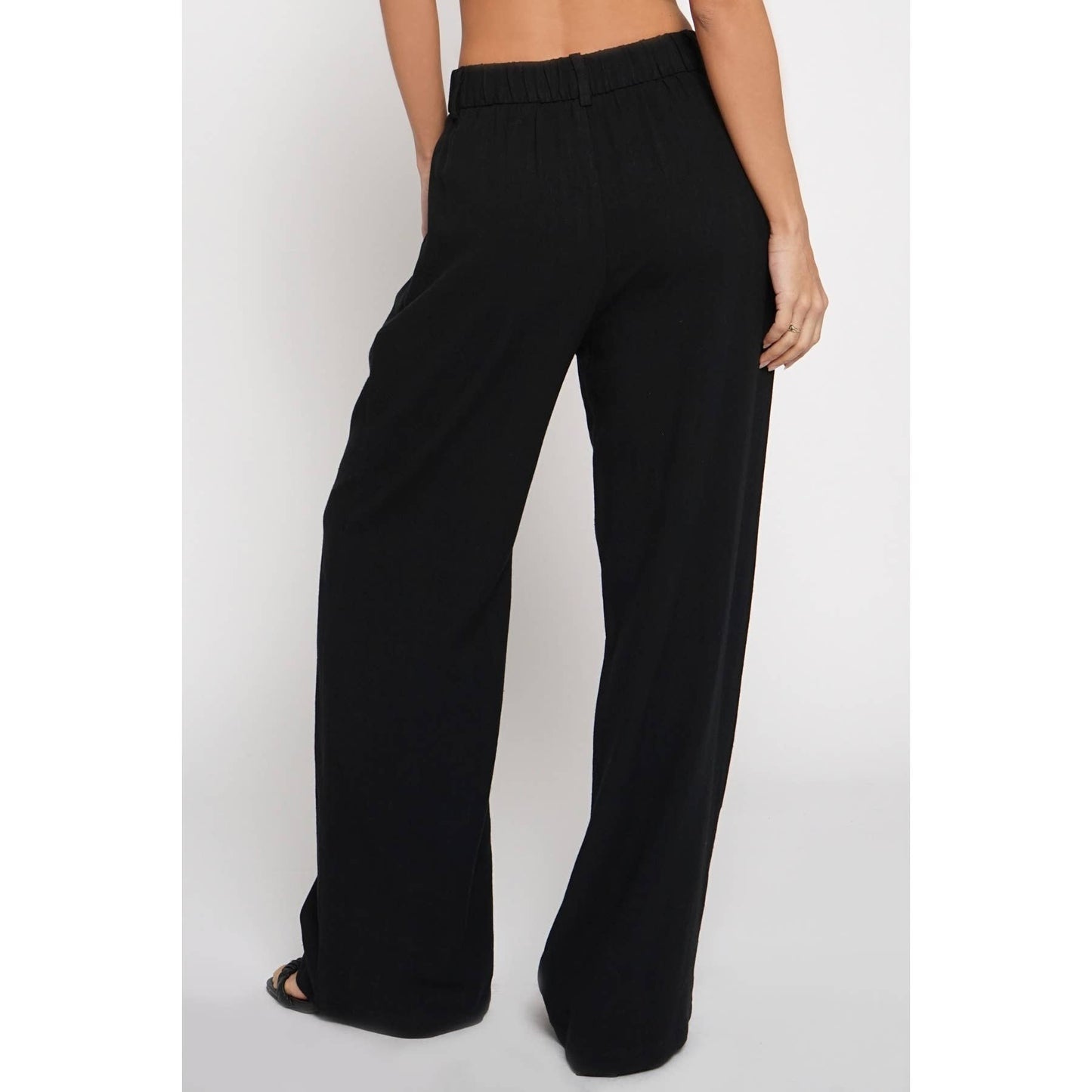 PLEATED FRONT LINEN TROUSER: Black / S
