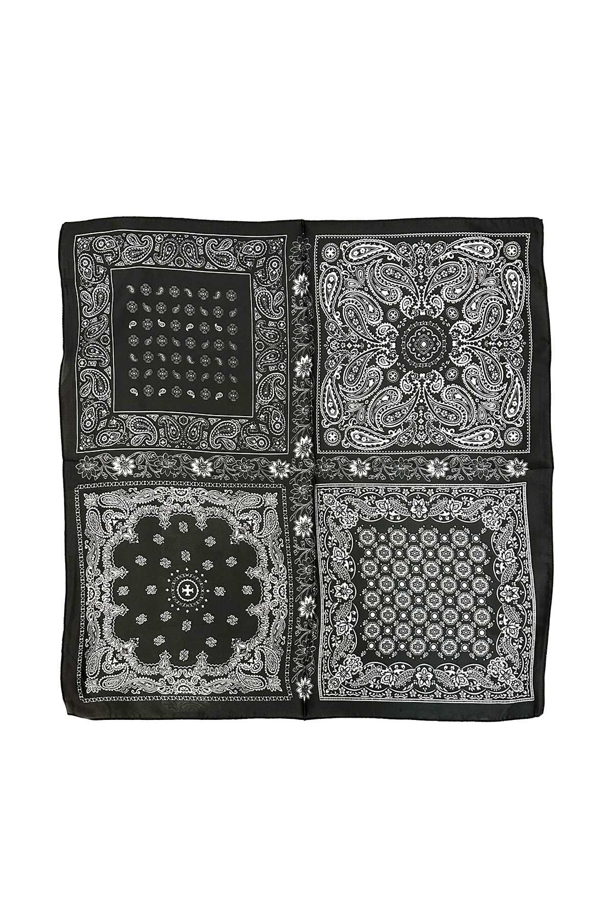 SQUARE BANDANA SCARF WITH MULTI PATTERN PRINT