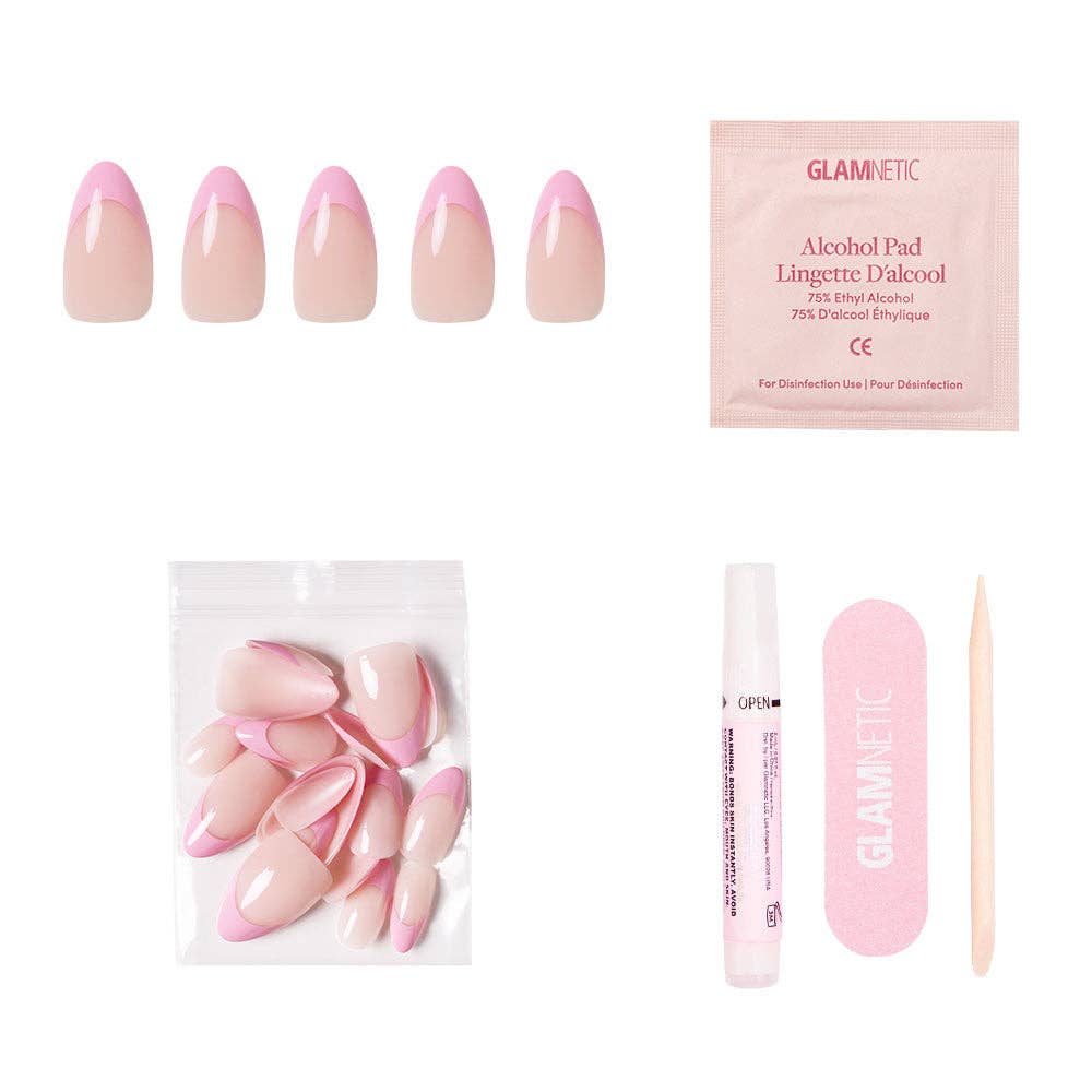 Pink Macaron Press-On Nails | Pink French Tip | Short Almond