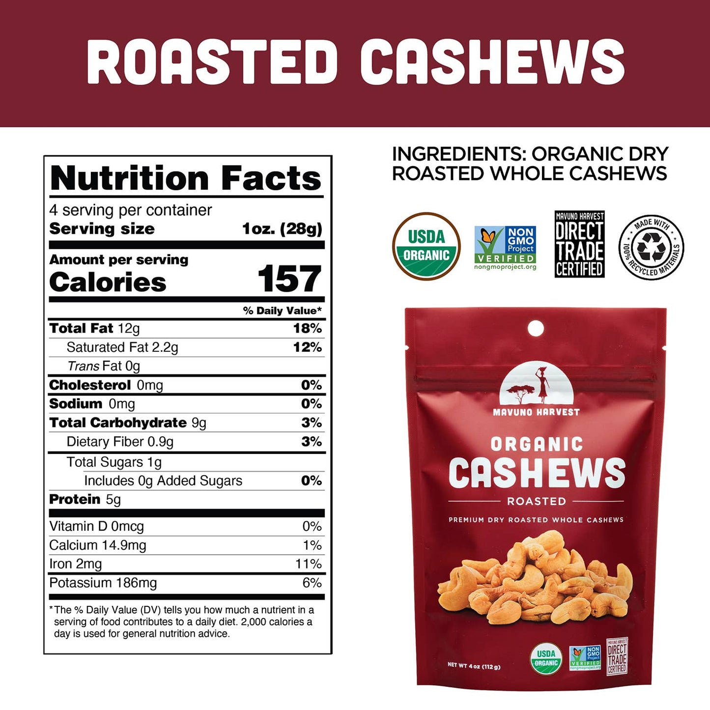 Organic Roasted Cashews: 4 oz