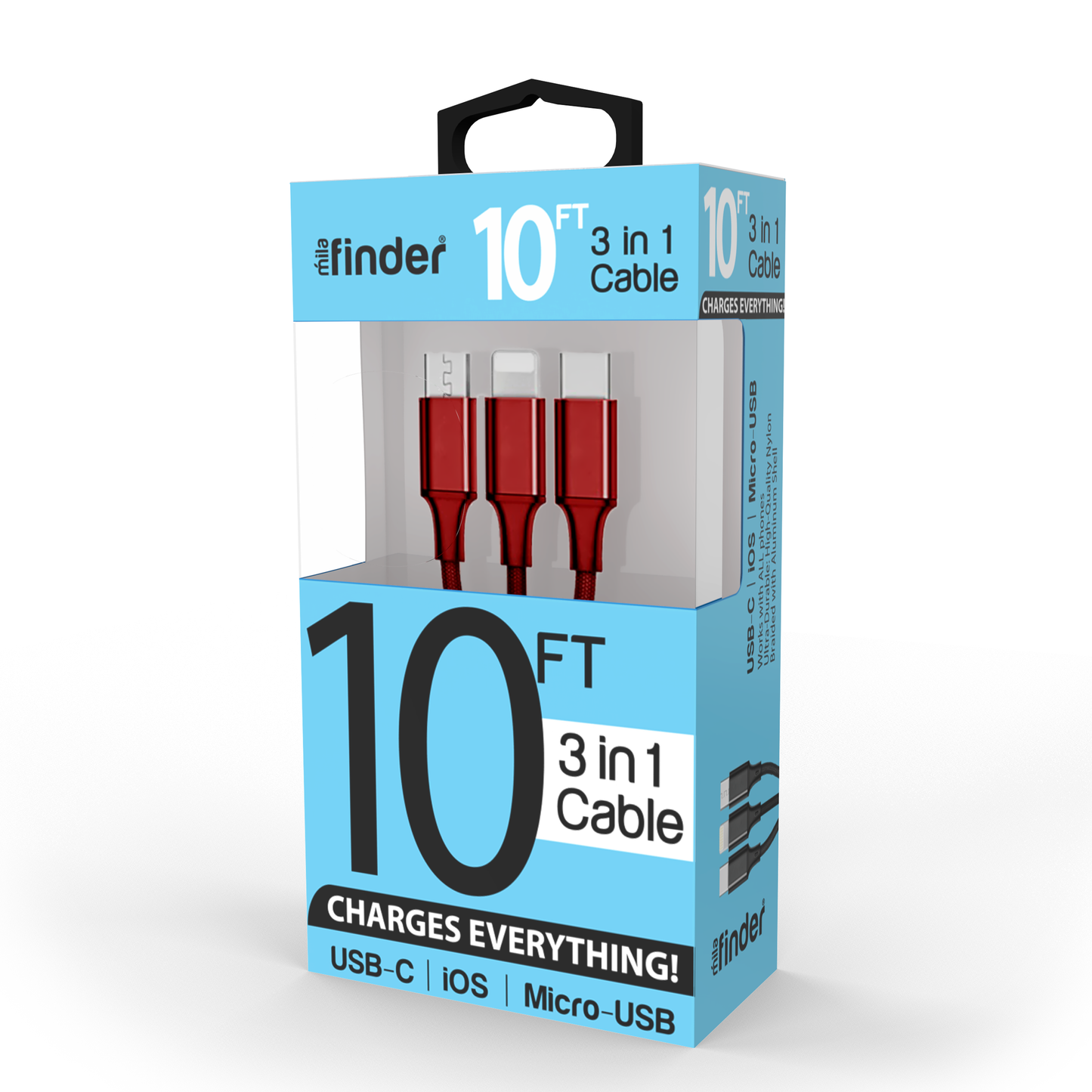 10 foot 3-in-1 USB Multi-Charging Cable Boxed: Silver