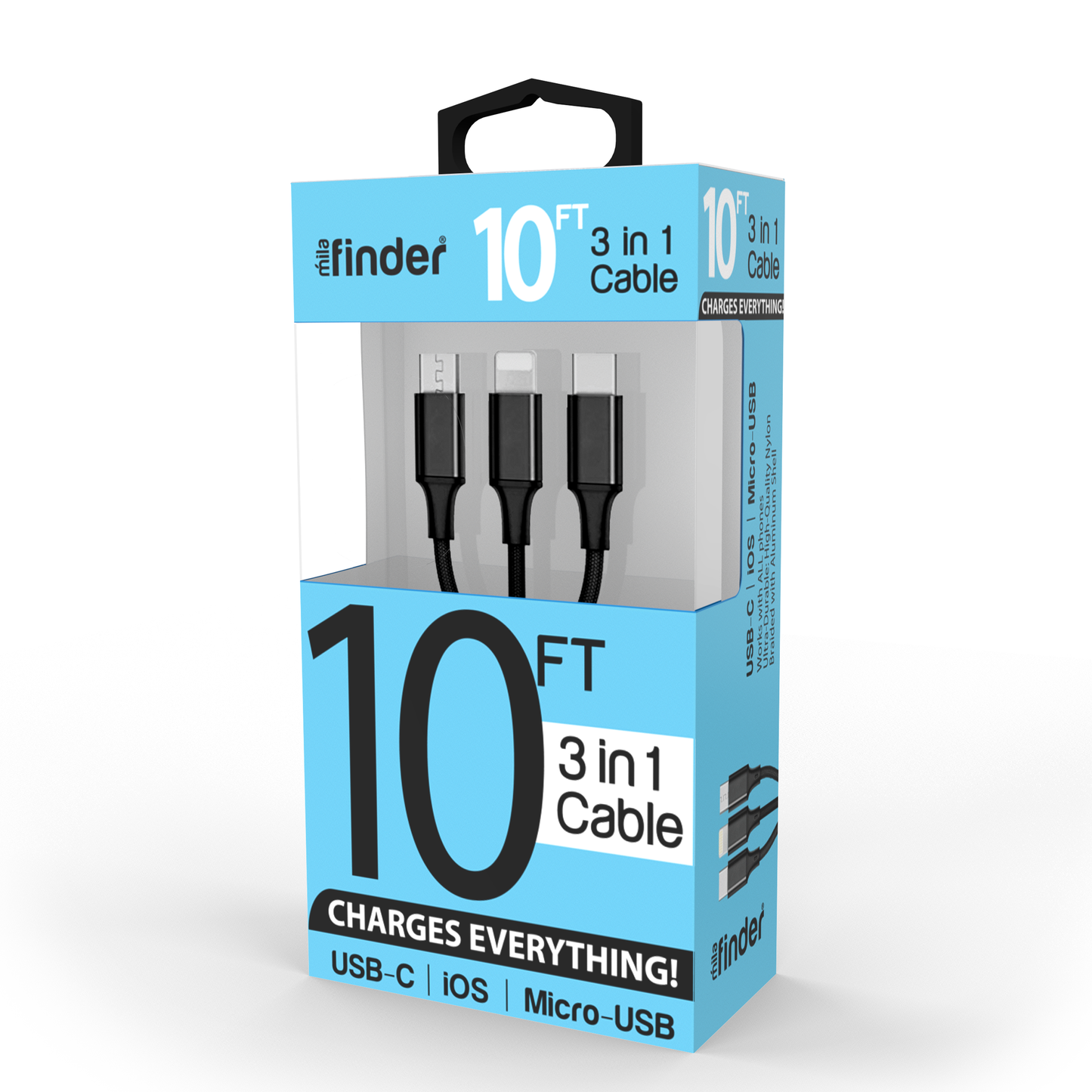 10 foot 3-in-1 USB Multi-Charging Cable Boxed: Silver