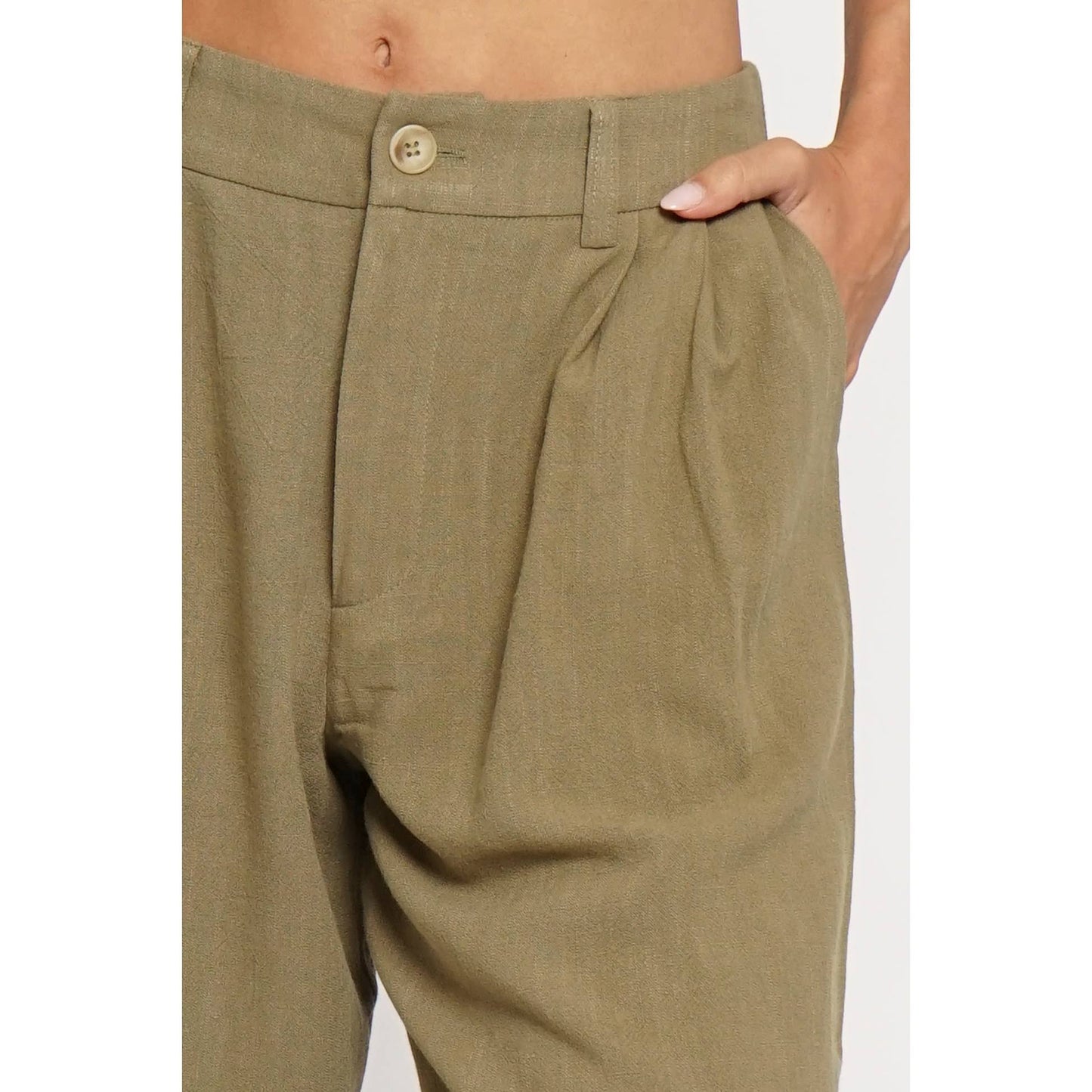 PLEATED FRONT LINEN TROUSER: Black / S
