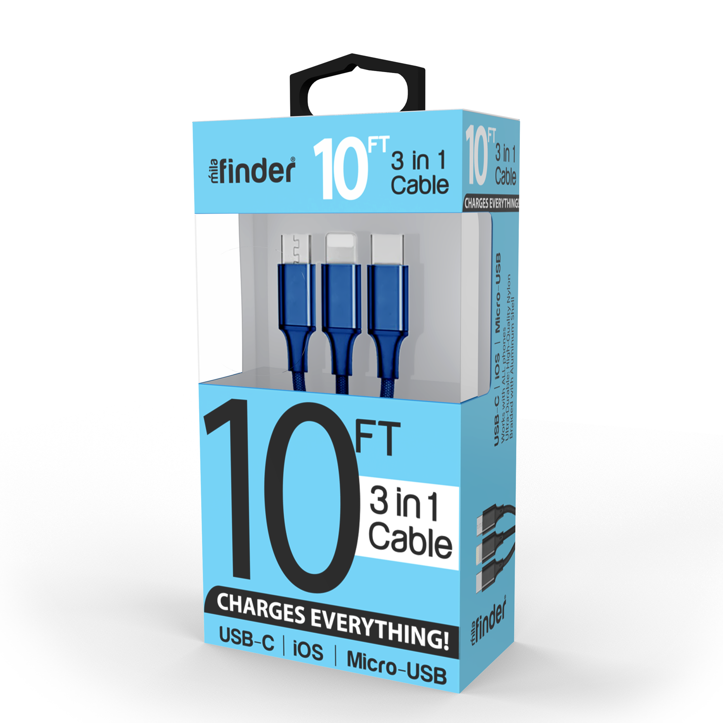 10 foot 3-in-1 USB Multi-Charging Cable Boxed: Silver