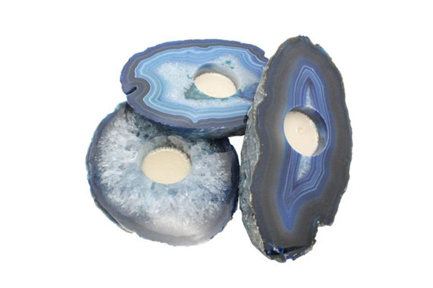 Agate Slab Crystal Candle Holder - Blue