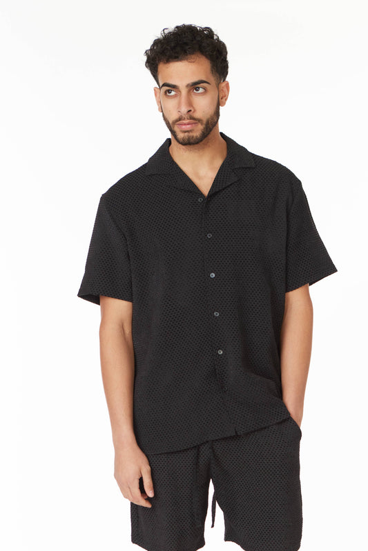 Crochet/Textured Short Sleeve Men's Shirt / L