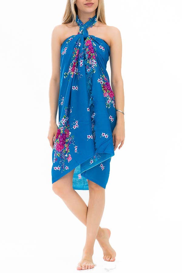Summer Itty Bitty Floral Bold Bright Colored Sarong Scarves: Fuschia