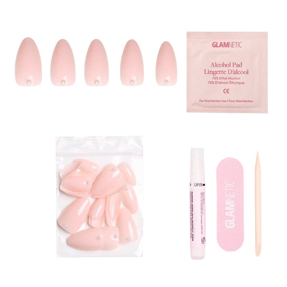 Wifey Press-On Nails | Short Almond Nude Pearl Bridal Nails