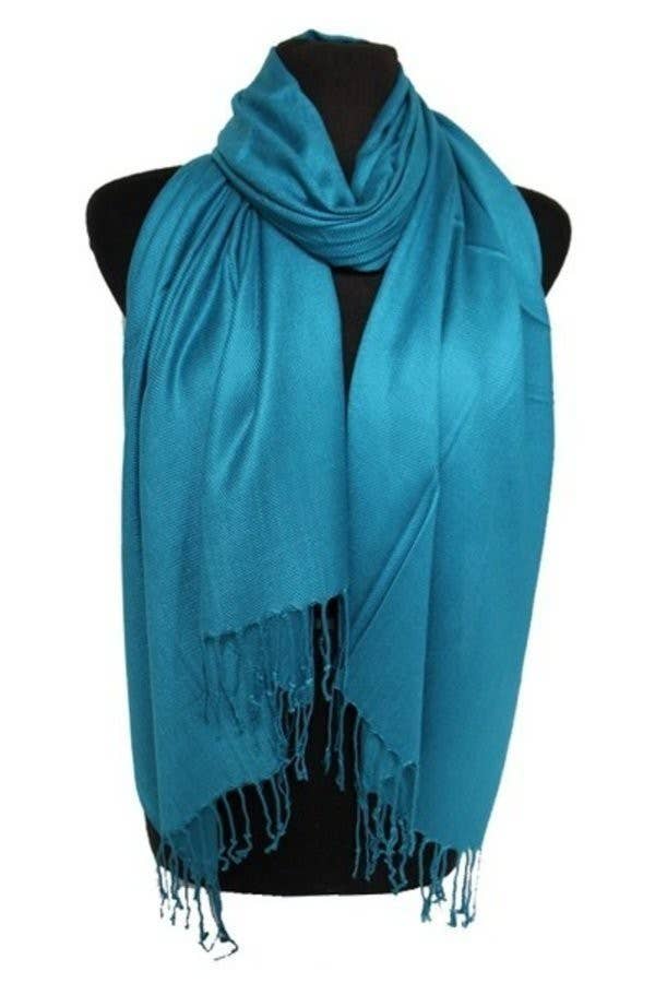 Luxury Solid Faux Pashmina Shawls & Scarves: Black