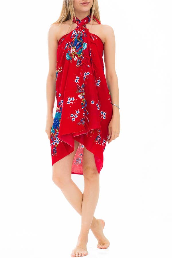 Summer Itty Bitty Floral Bold Bright Colored Sarong Scarves: Fuschia