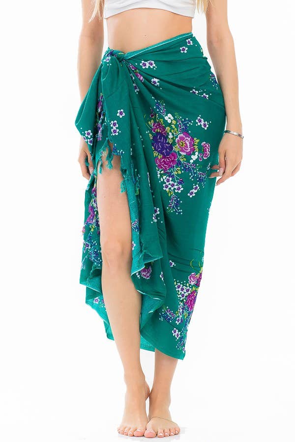 Summer Itty Bitty Floral Bold Bright Colored Sarong Scarves: Fuschia