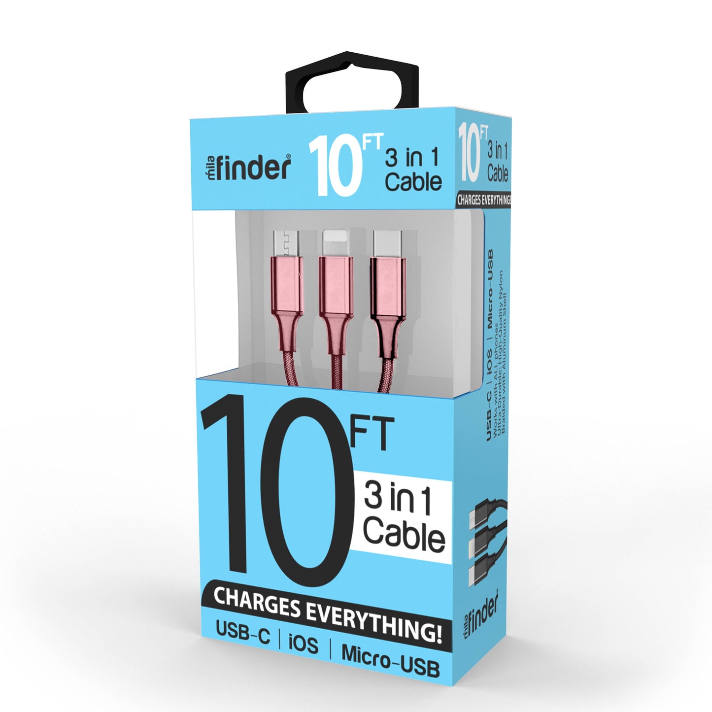 10 foot 3-in-1 USB Multi-Charging Cable Boxed: Silver