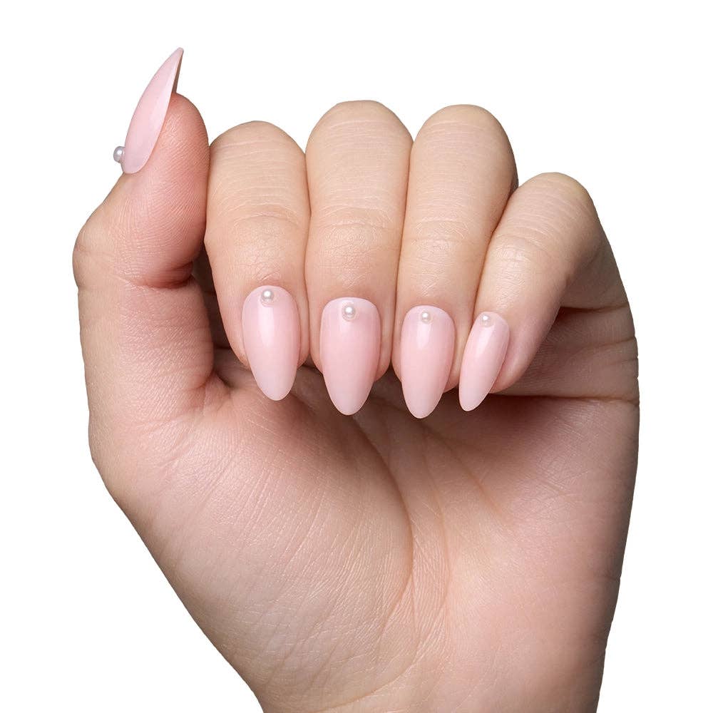 Wifey Press-On Nails | Short Almond Nude Pearl Bridal Nails