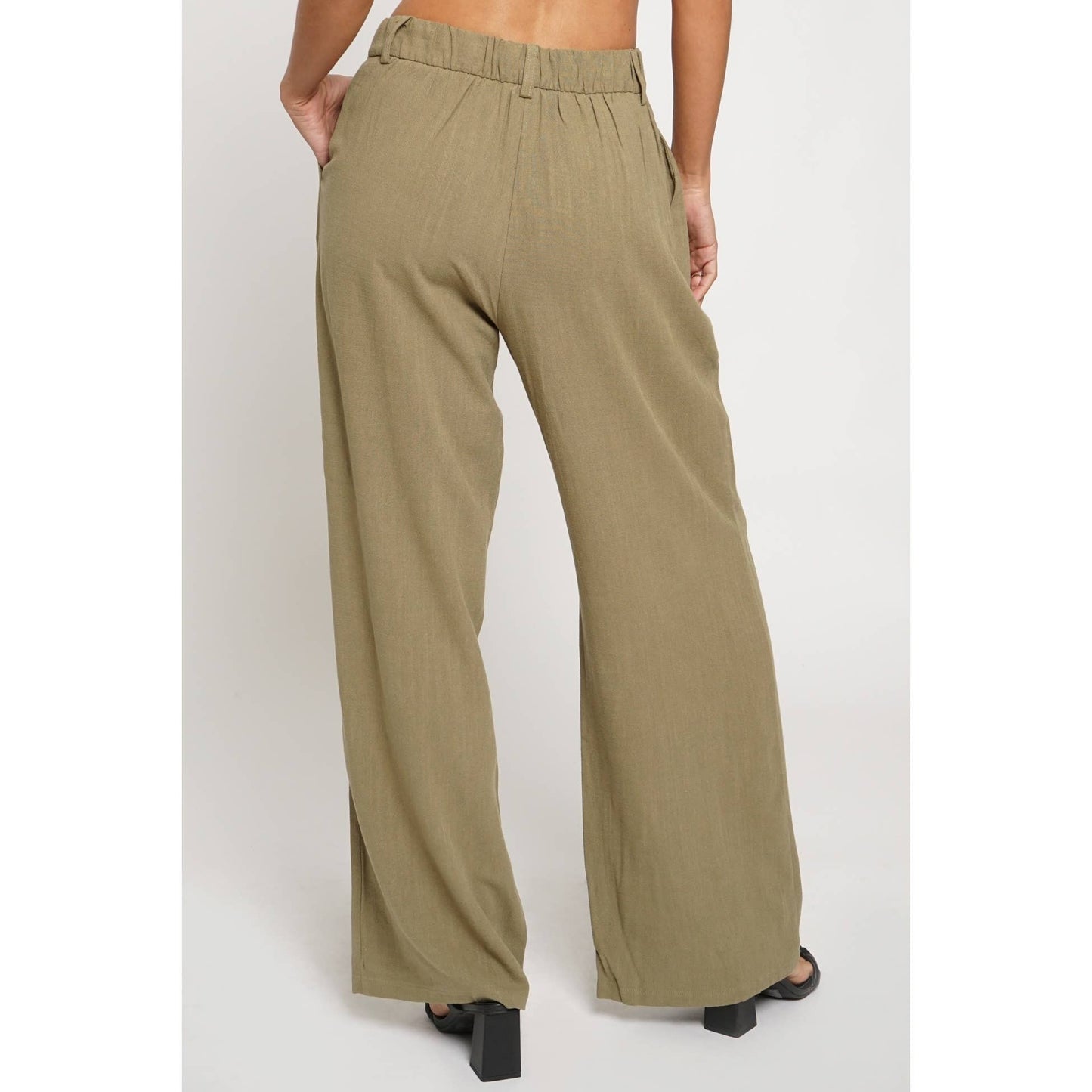 PLEATED FRONT LINEN TROUSER: Black / S