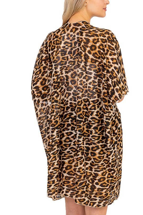Leopard Print Chiffon Semi Sheer Kimono Cover Up