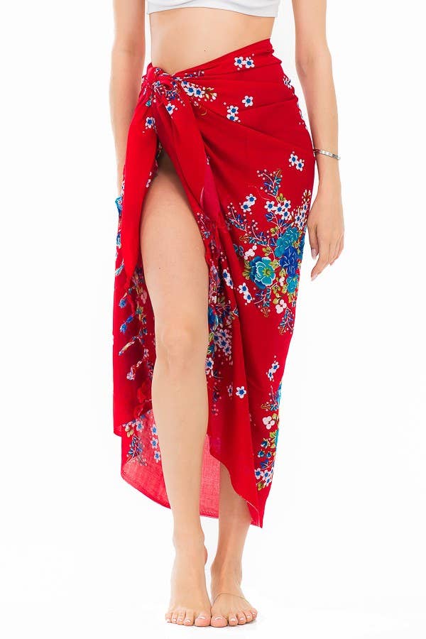Summer Itty Bitty Floral Bold Bright Colored Sarong Scarves: Fuschia