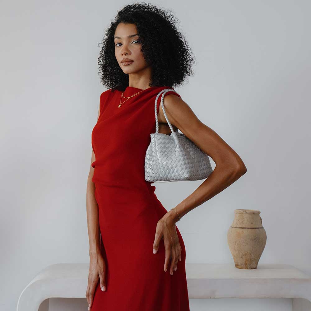 Anahi Silver Recycled Vegan Top Handle Bag