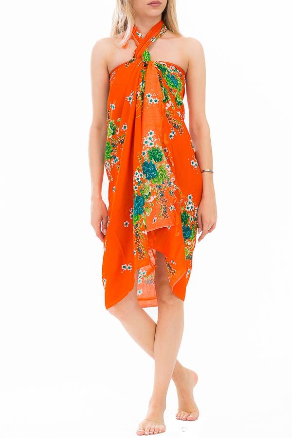 Summer Itty Bitty Floral Bold Bright Colored Sarong Scarves: Fuschia