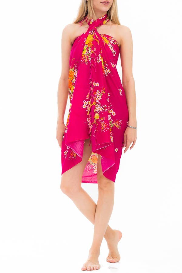 Summer Itty Bitty Floral Bold Bright Colored Sarong Scarves: Fuschia