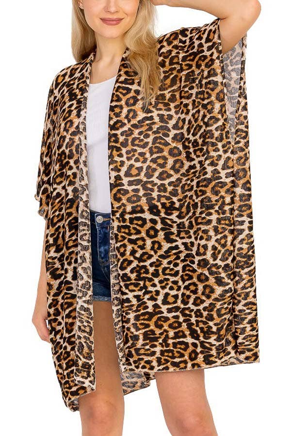 Leopard Print Chiffon Semi Sheer Kimono Cover Up