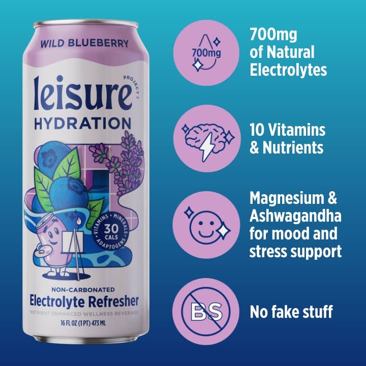 Leisure Hydration Electrolyte Wild Blueberry (16 oz x 12-Pack): 12pk