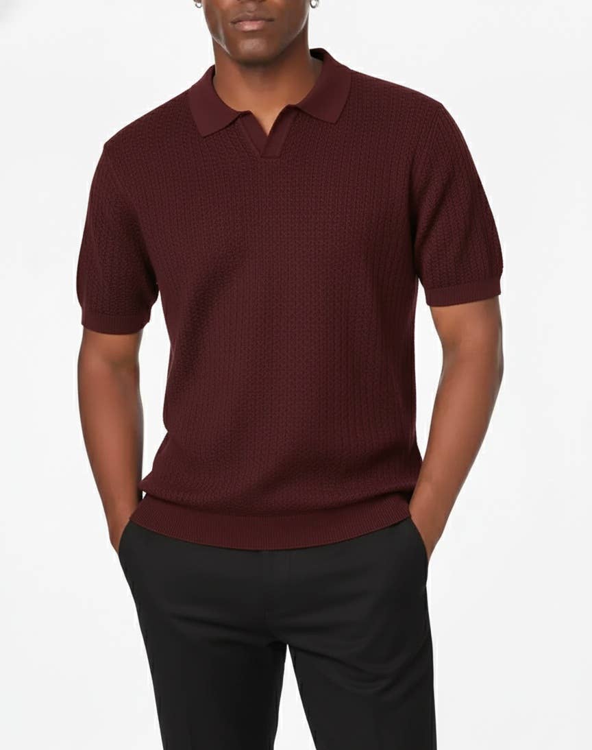 Men's Textured Polo (Burgundy)