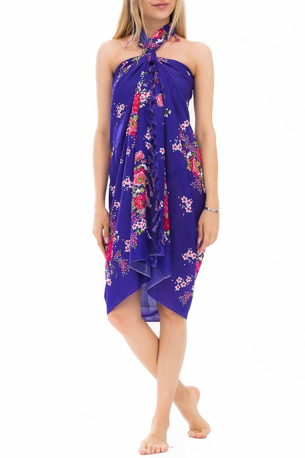 Summer Itty Bitty Floral Bold Bright Colored Sarong Scarves: Fuschia