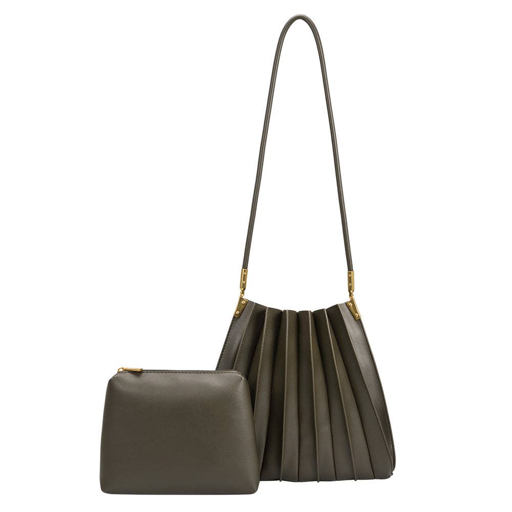 Carrie Olive Pleated Vegan Shoulder Bag