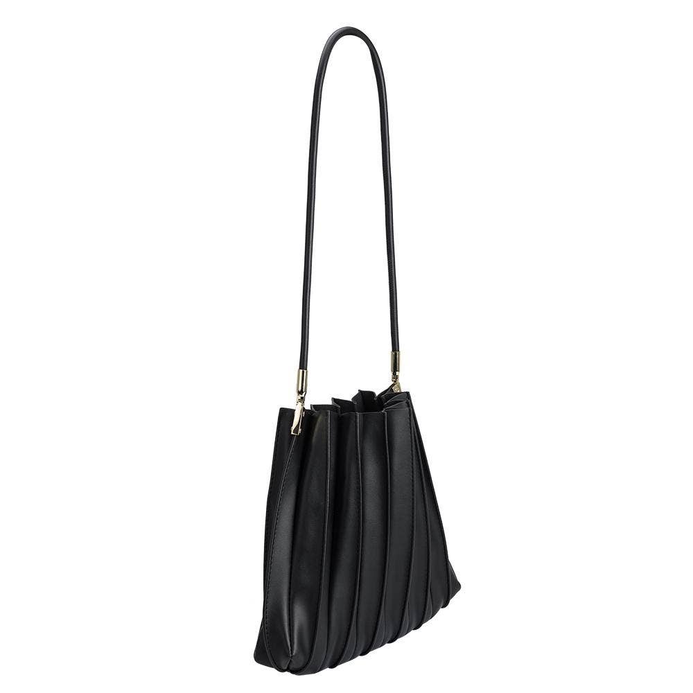 Carrie Black Pleated Vegan Shoulder Bag