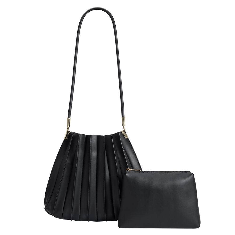 Carrie Black Pleated Vegan Shoulder Bag