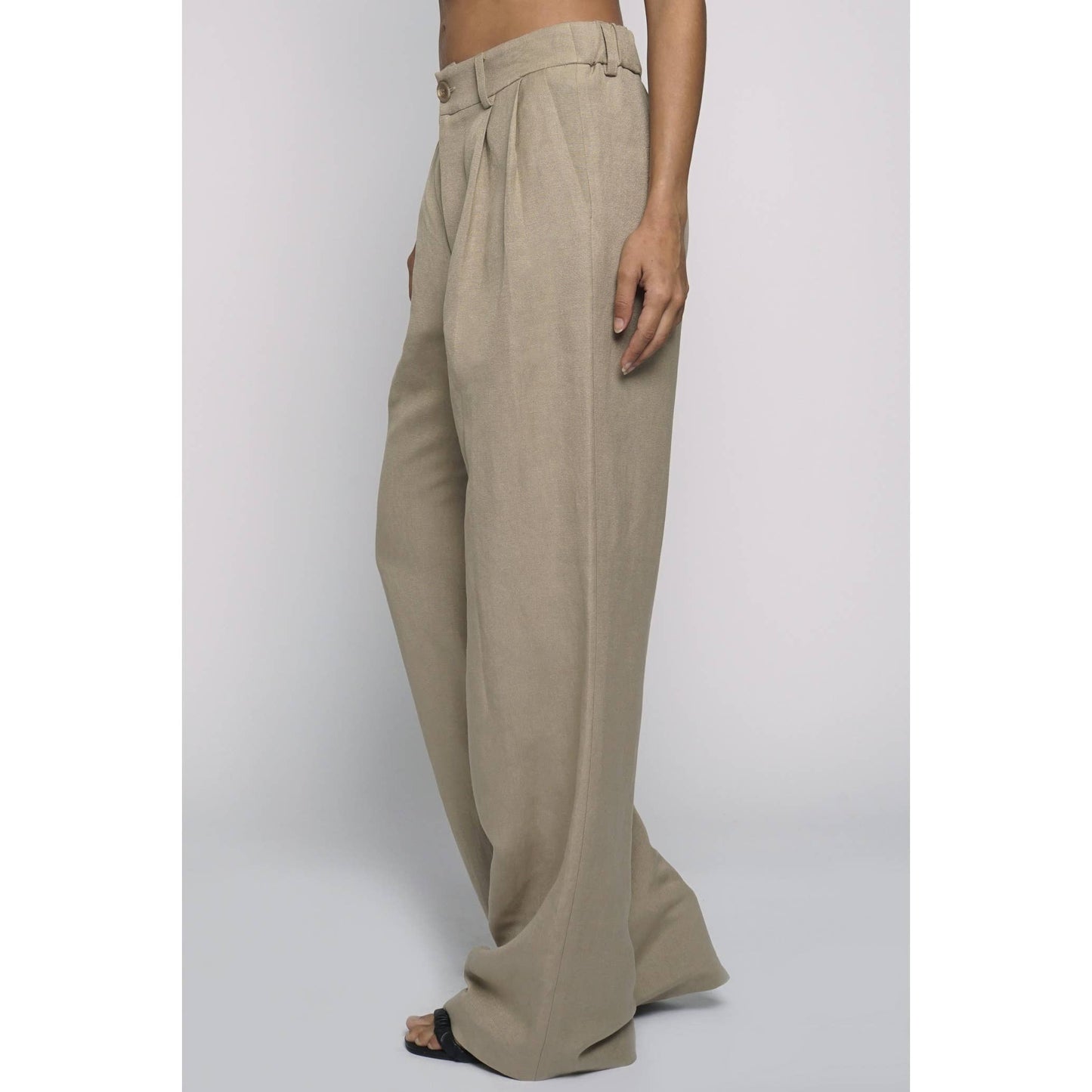 ELASTIC BACK WAISTBAND LINEN TROUSERS