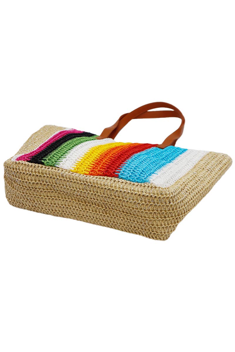 Rainbow Pride Crochet Rattan Wide Beach Tote