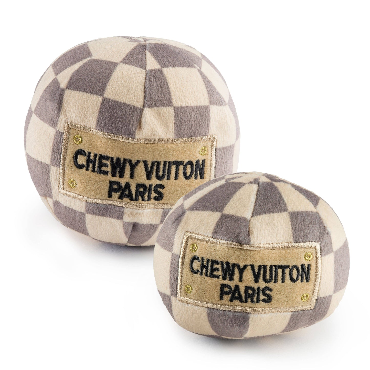 Checker Chewy Vuiton Ball Squeaker Dog Toy