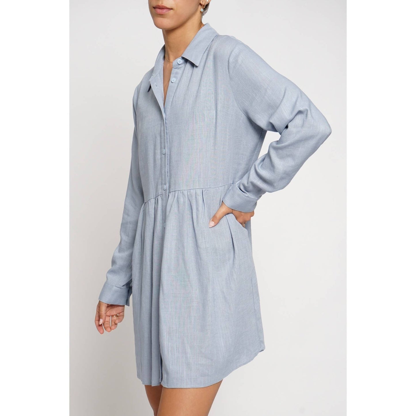 BUTTON DOWN LONG SLEEVE SHIRT DRESS