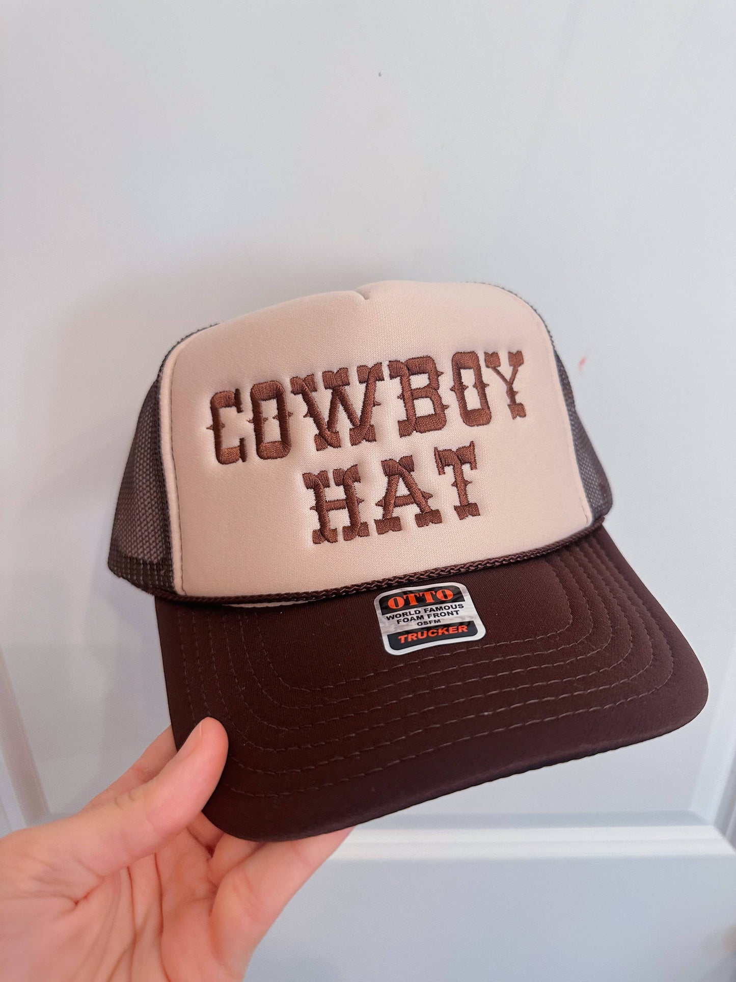 Brown Cowboy Hat Trucker Hat-Embroidery