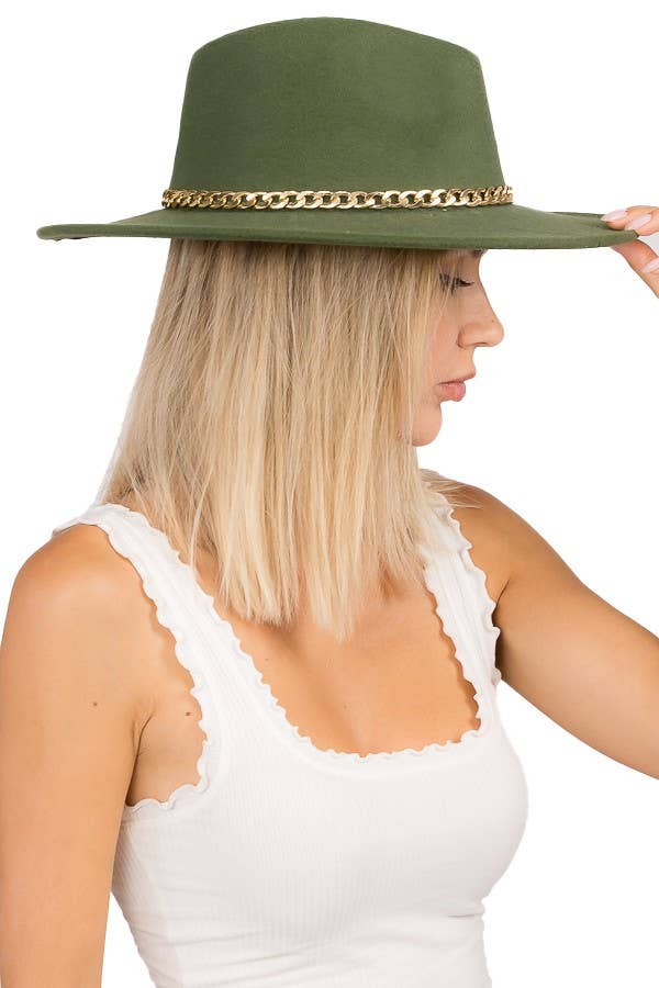 Boho Chic Gold Chain Rancher Felt Hat