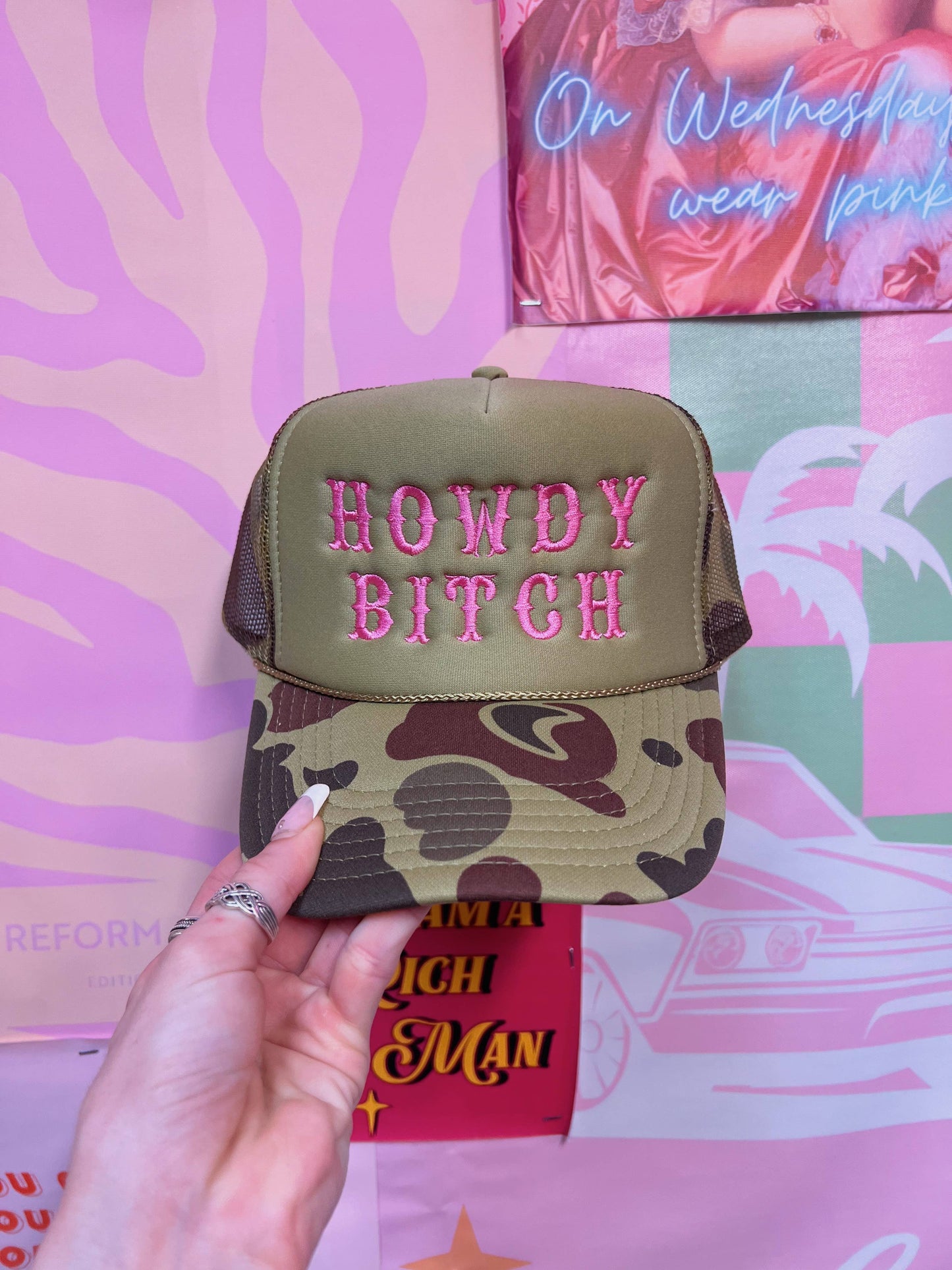 Howdy Bitch Trucker Hat: Embroidery