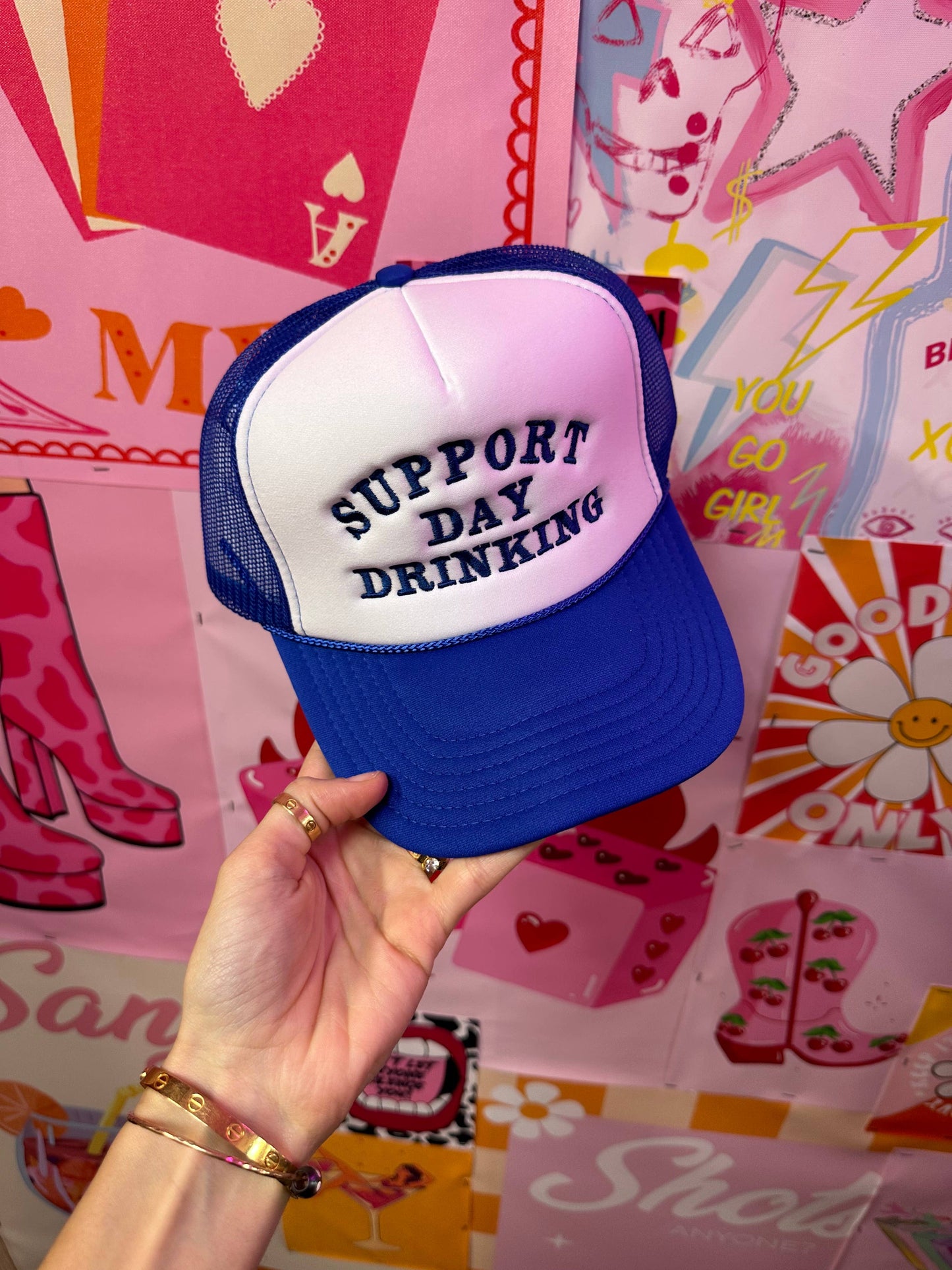 Blue Trucker Hat: Support Day Drinking