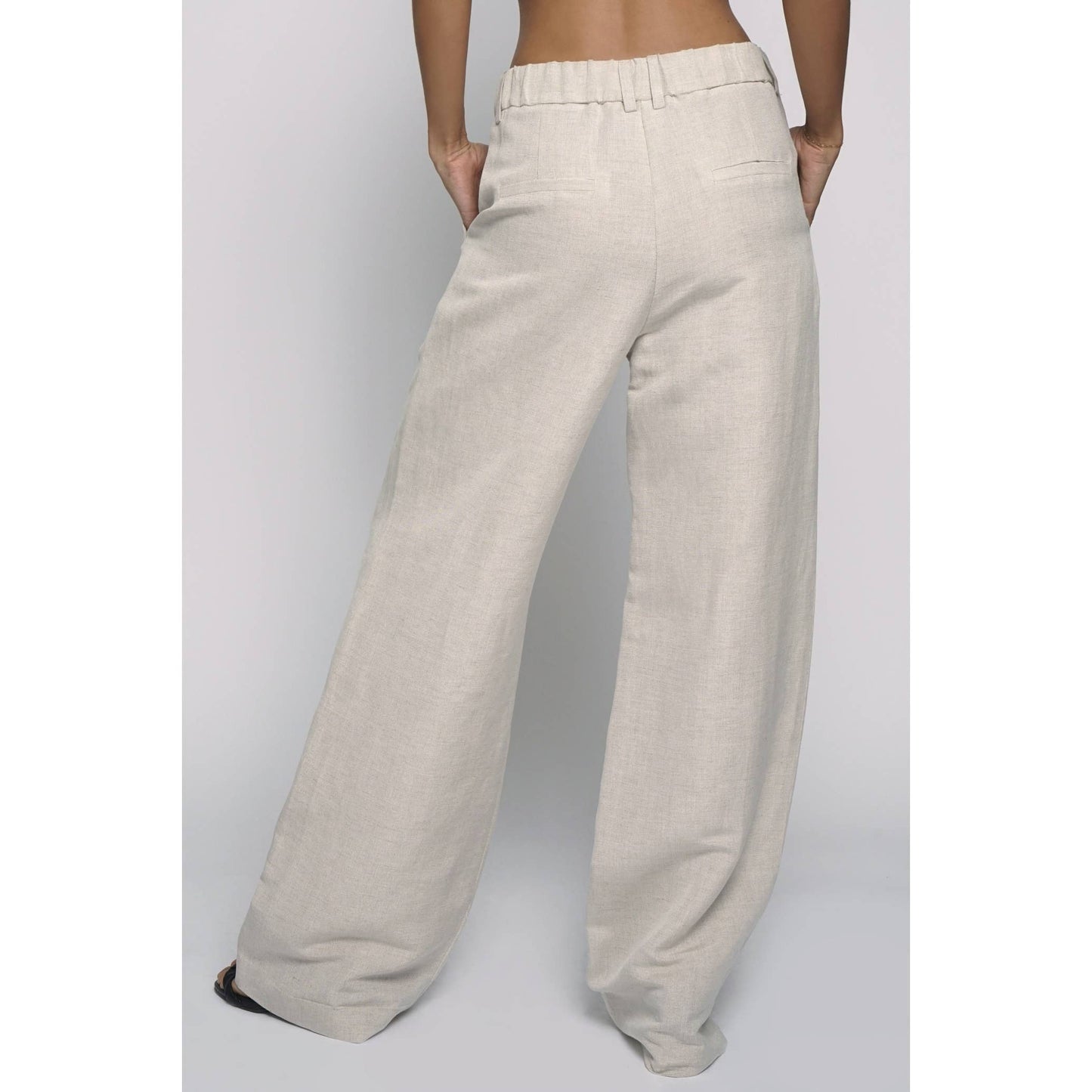 ELASTIC BACK WAISTBAND LINEN TROUSERS