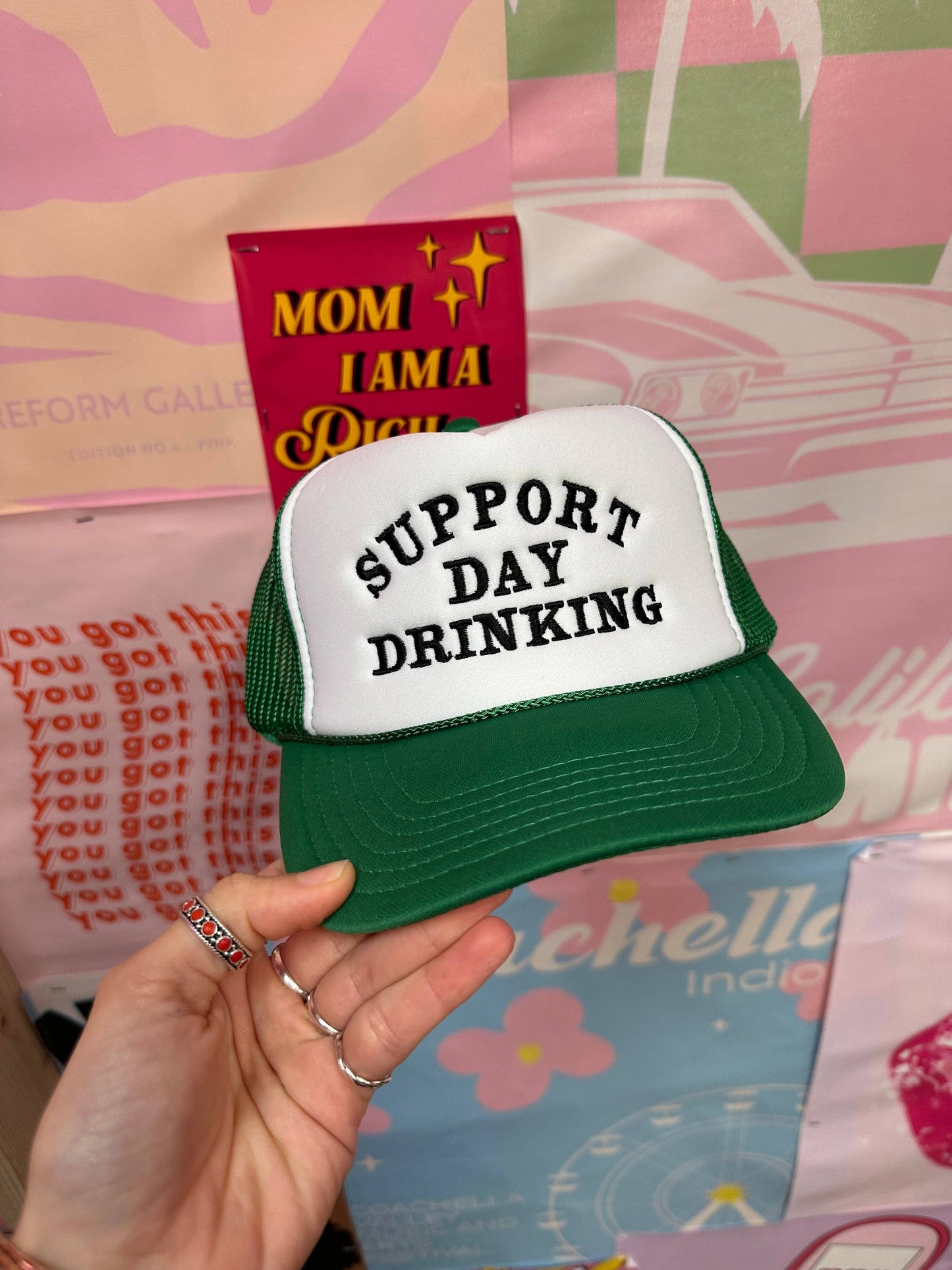 Support Day Drinking Green Tucker Hat