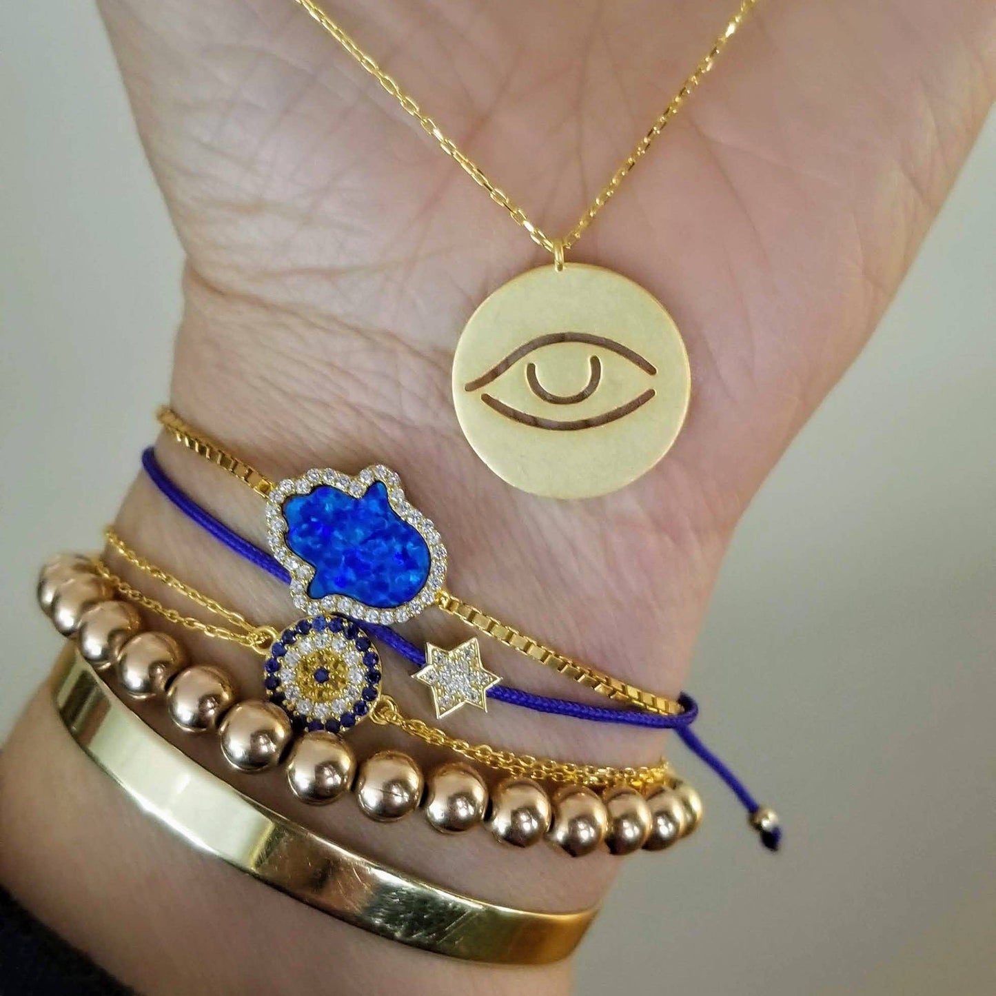 Round Evil Eye Bracelet for Everyday: Gold