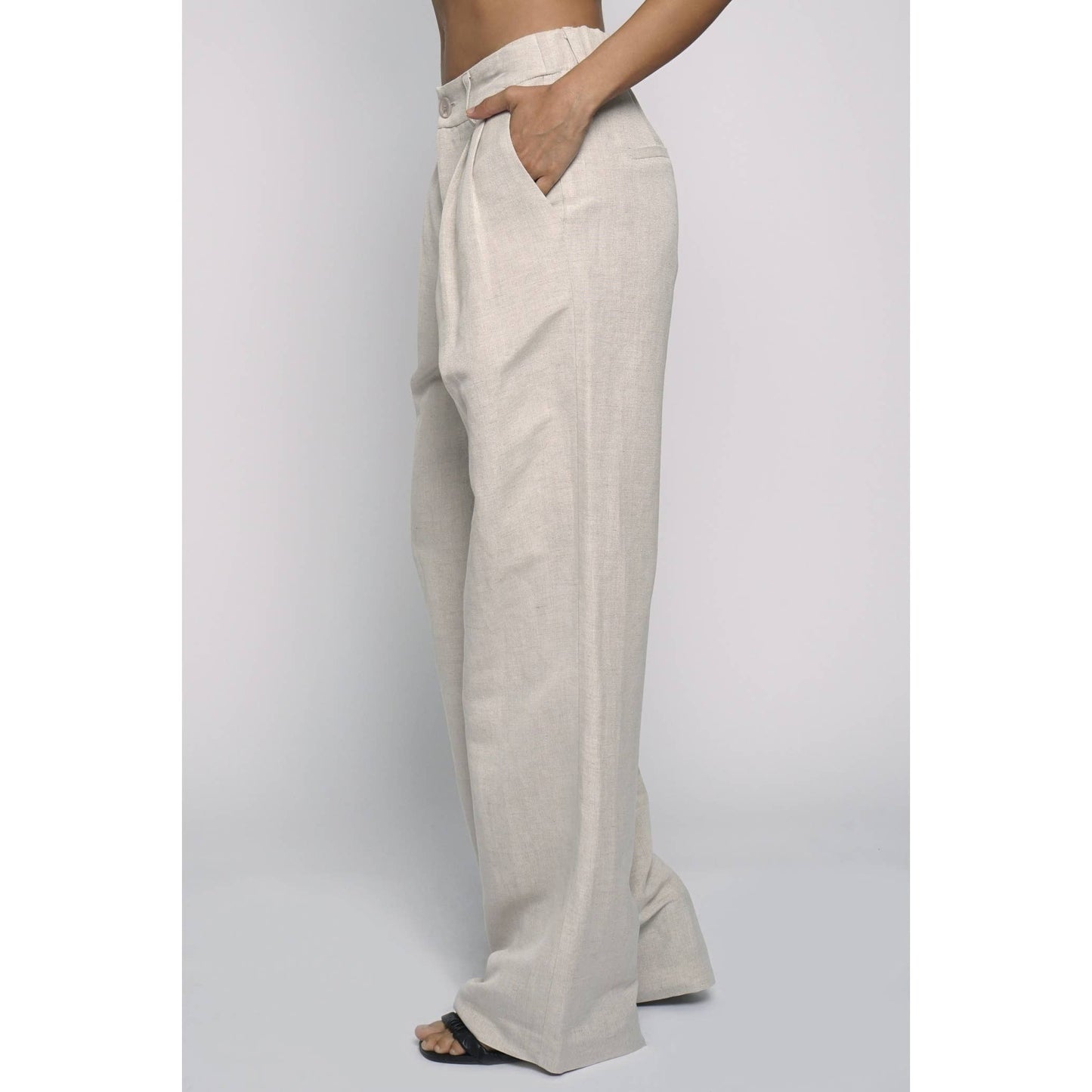 ELASTIC BACK WAISTBAND LINEN TROUSERS