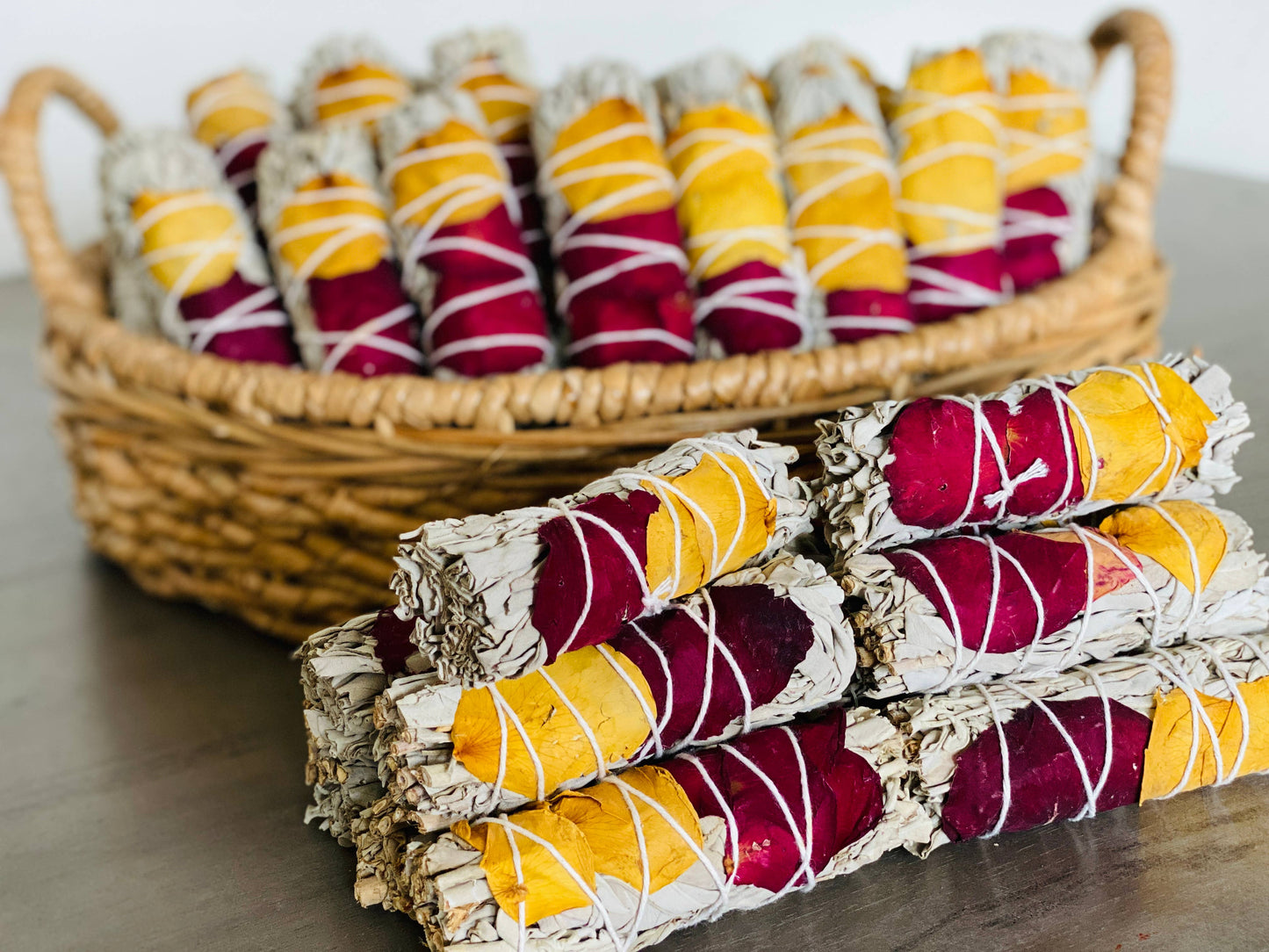 White Sage w/ Dried Rose Petals Smudge Sticks in Bulk