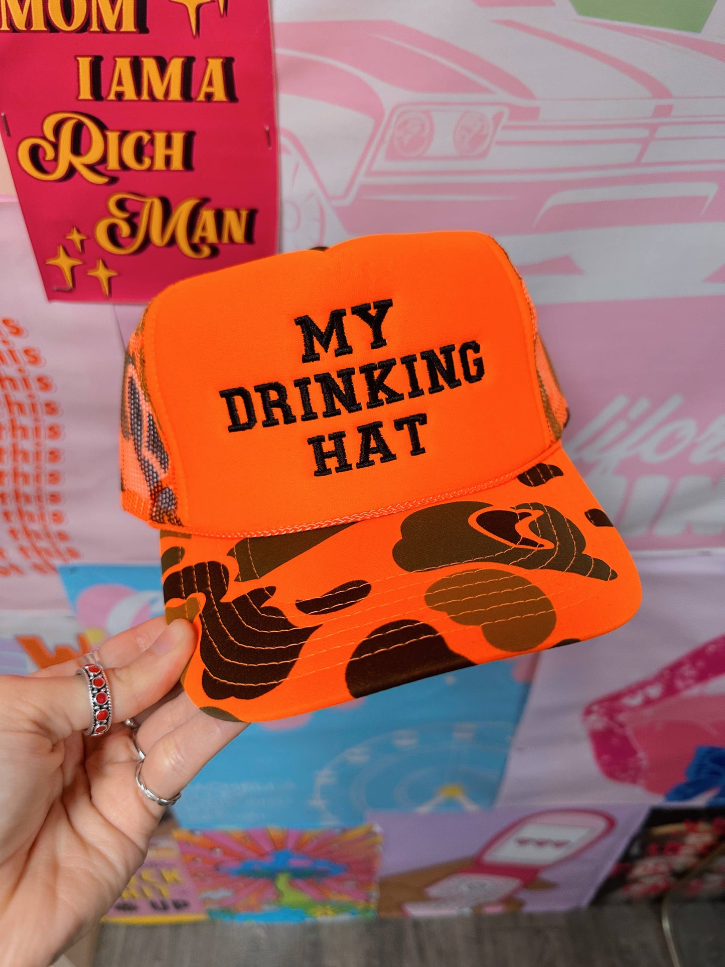 Orange Camo My Drinking Hat Embroidery Hat