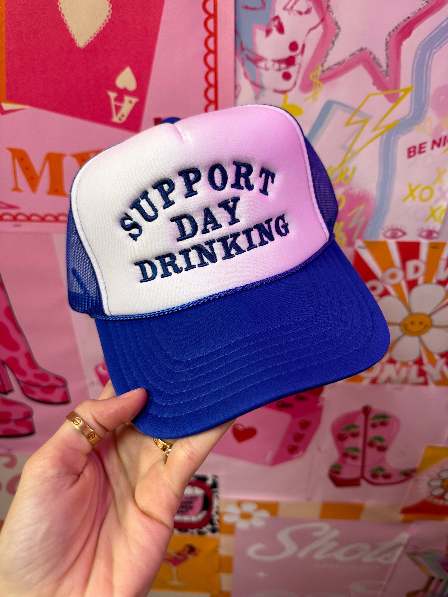 Blue Trucker Hat: Support Day Drinking