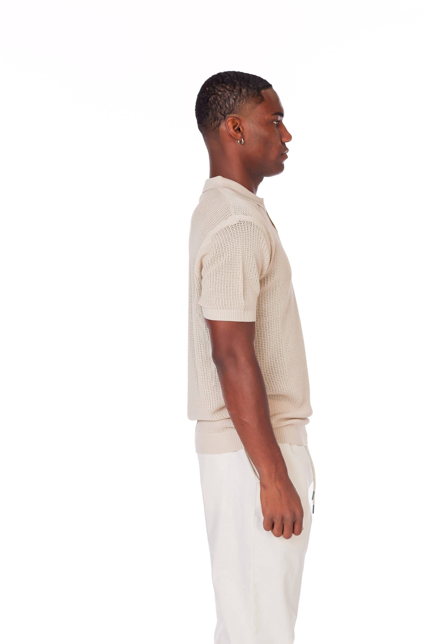 Men's Textured Polo Shirt: Beige