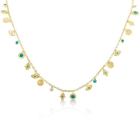 Hamsa and Evil Eye Lucky Charm Necklace: Gold