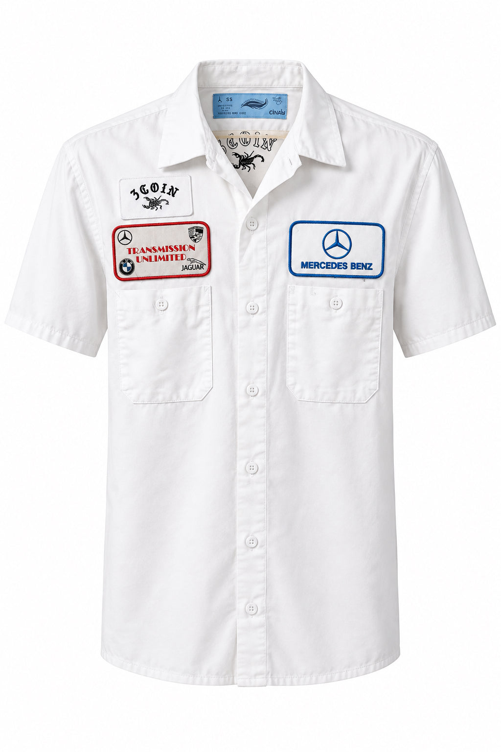 White Button Down S/S Patch - L